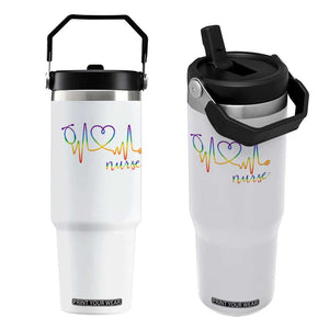 Nurse Heartbeat Rainbow Heart LGBTQ Pride Flip Straw Tumbler Medical Professional Support TS12 One Size: 30 oz White Print Your Wear