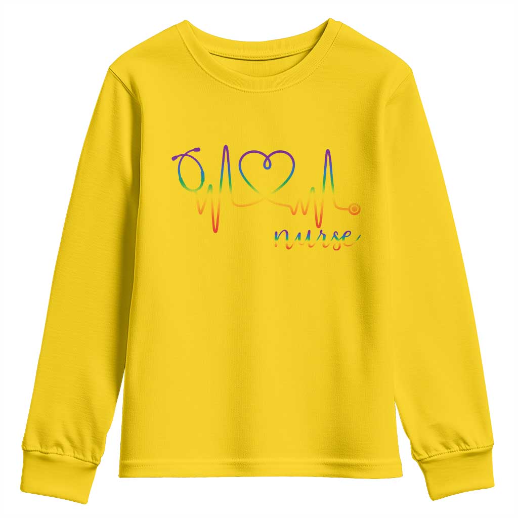 Nurse Heartbeat Rainbow Heart LGBTQ Pride Youth Sweatshirt Medical Professional Support