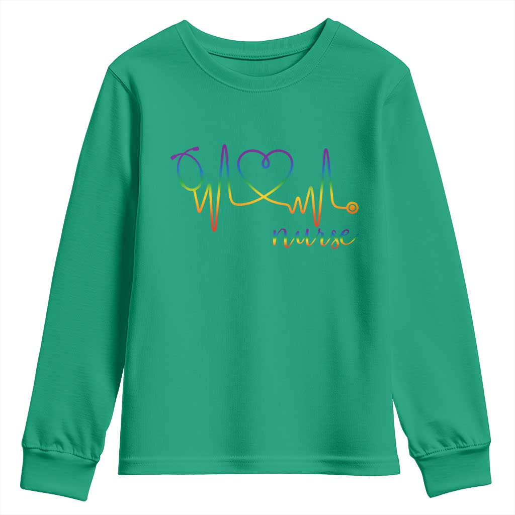 Nurse Heartbeat Rainbow Heart LGBTQ Pride Youth Sweatshirt Medical Professional Support
