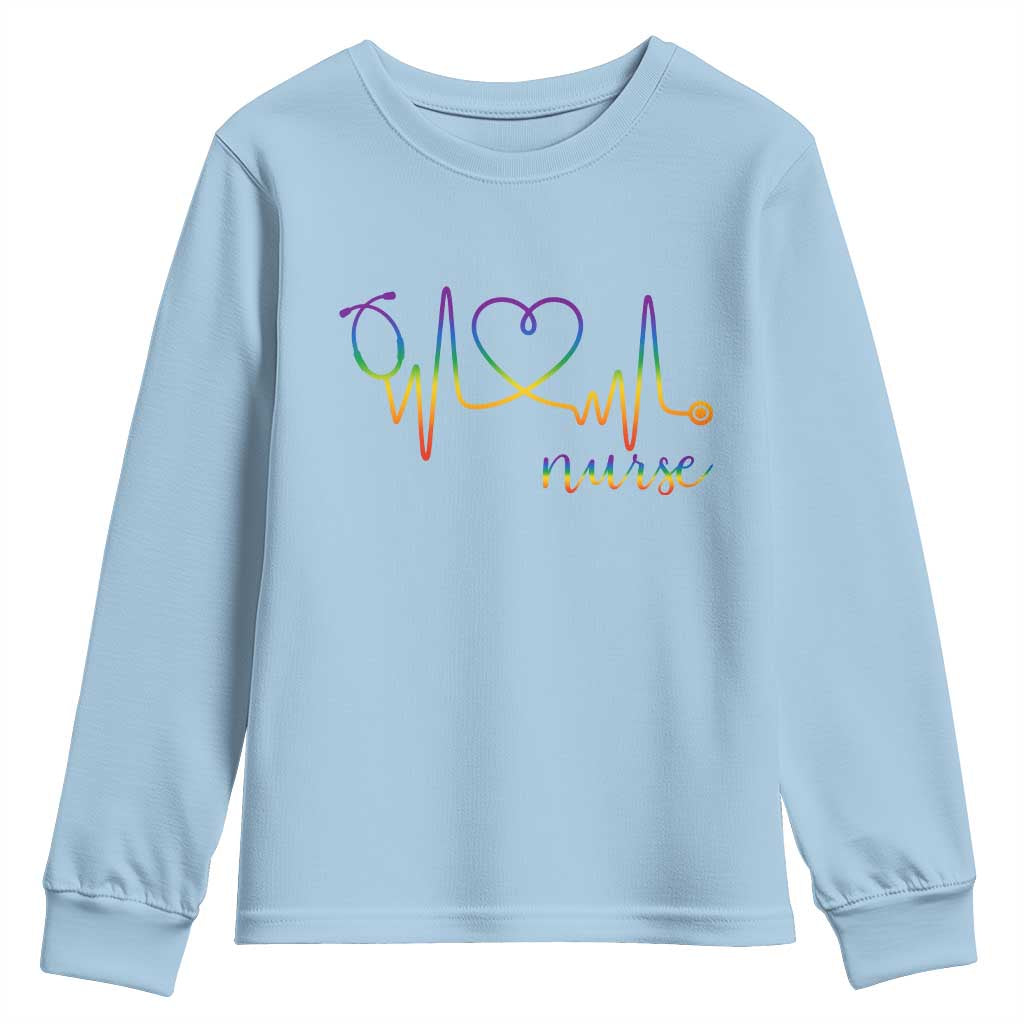 Nurse Heartbeat Rainbow Heart LGBTQ Pride Youth Sweatshirt Medical Professional Support