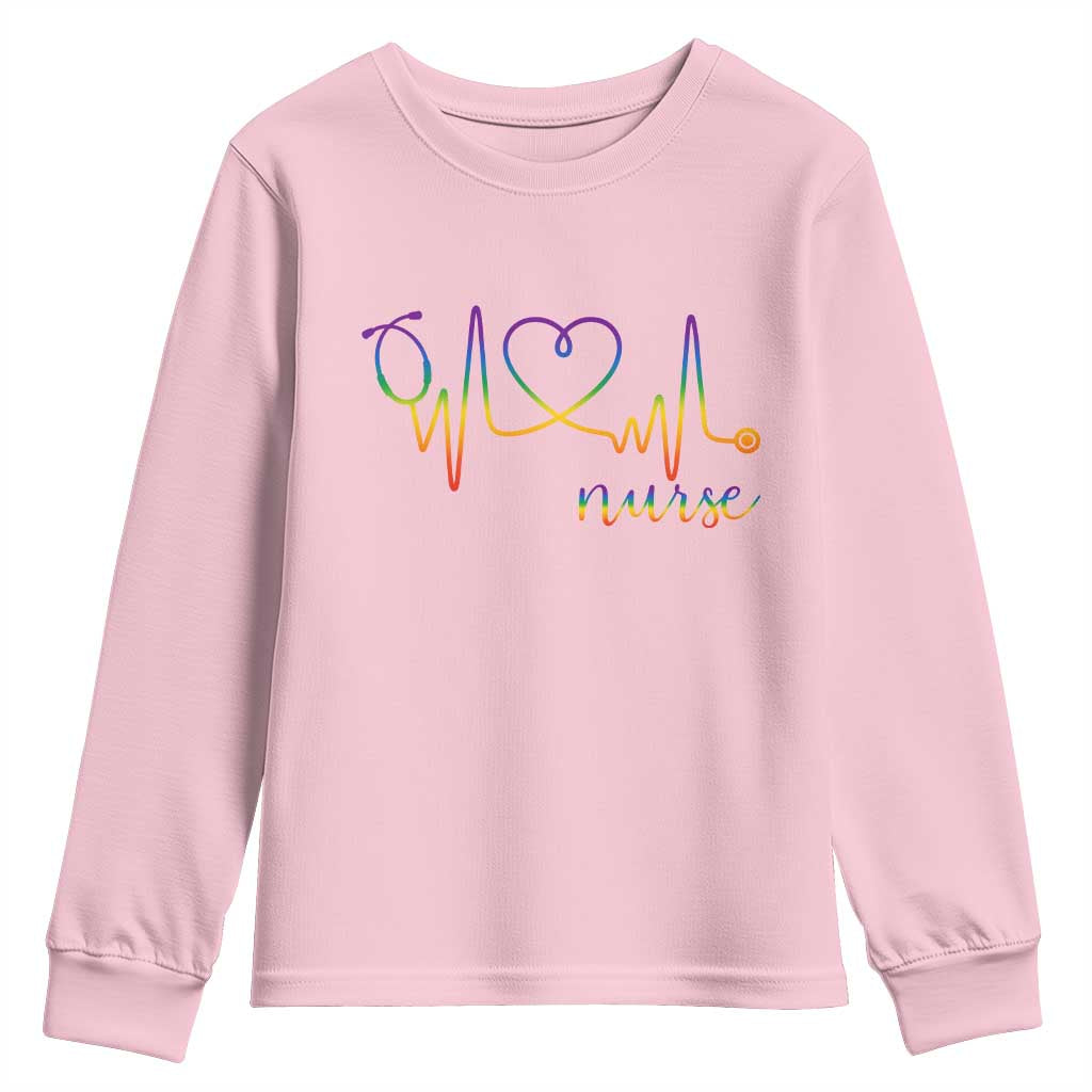 Nurse Heartbeat Rainbow Heart LGBTQ Pride Youth Sweatshirt Medical Professional Support