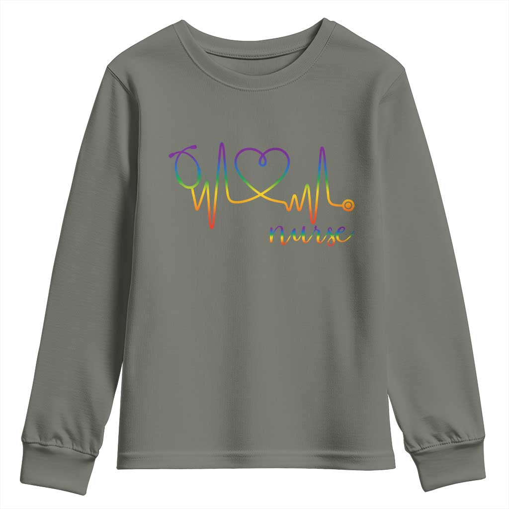Nurse Heartbeat Rainbow Heart LGBTQ Pride Youth Sweatshirt Medical Professional Support