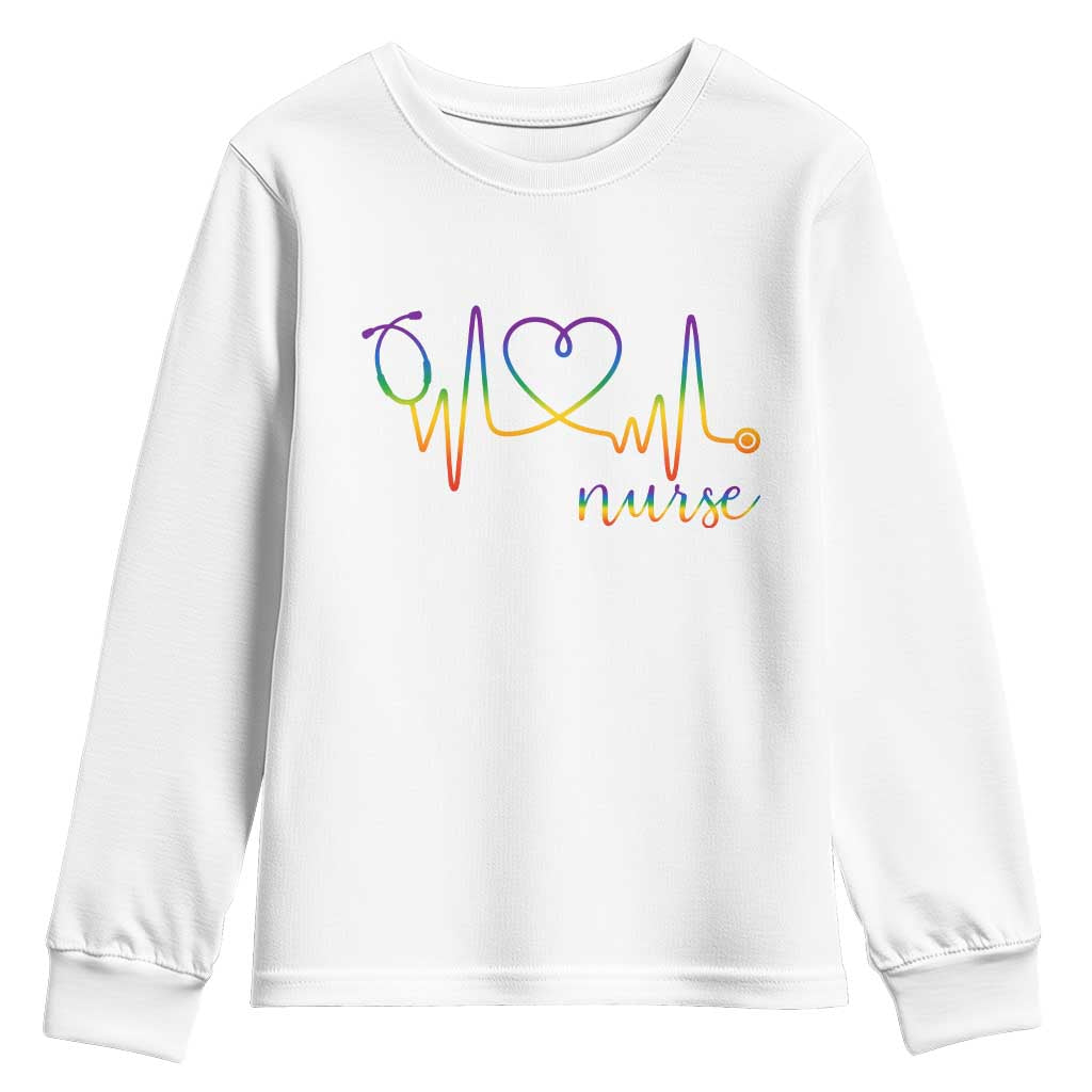 Nurse Heartbeat Rainbow Heart LGBTQ Pride Youth Sweatshirt Medical Professional Support