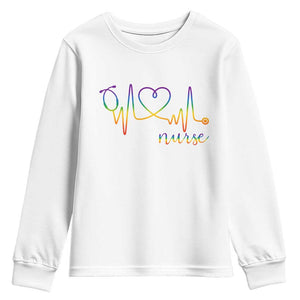 Nurse Heartbeat Rainbow Heart LGBTQ Pride Youth Sweatshirt Medical Professional Support