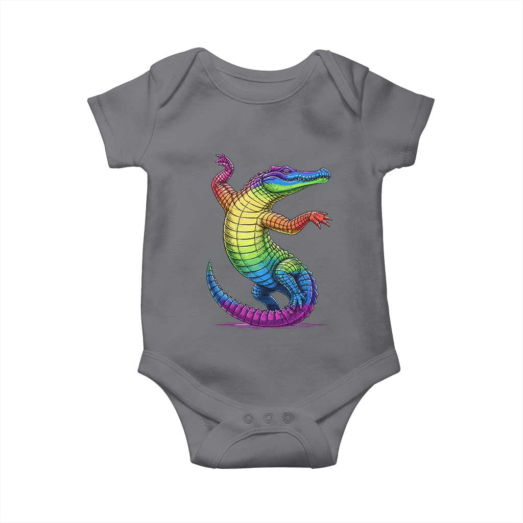 Funny Rainbow Gator LGBTQ Pride Support Baby Onesie TS12 Charcoal Print Your Wear