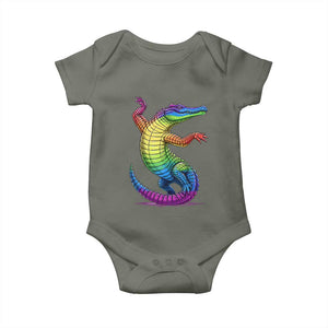 Funny Rainbow Gator LGBTQ Pride Support Baby Onesie TS12 Military Green Print Your Wear