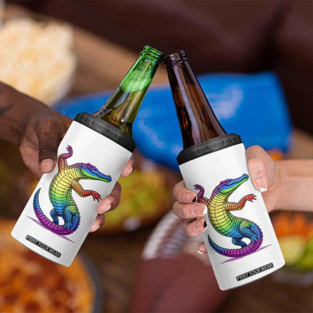 Funny Rainbow Gator LGBTQ Pride Support 4 in 1 Can Cooler Tumbler