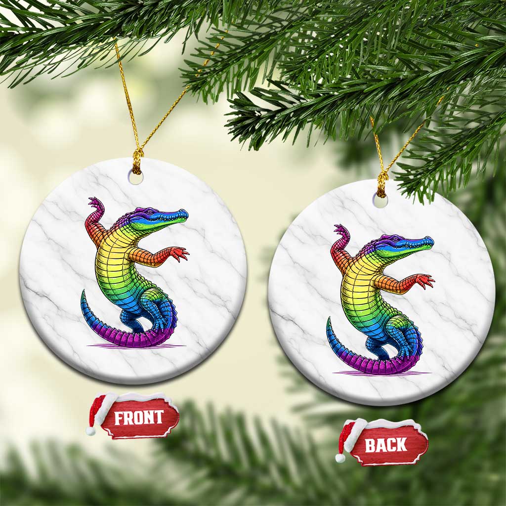 Funny Rainbow Gator LGBTQ Pride Support Ceramic Ornament TS12 1pc White Marble Print Your Wear