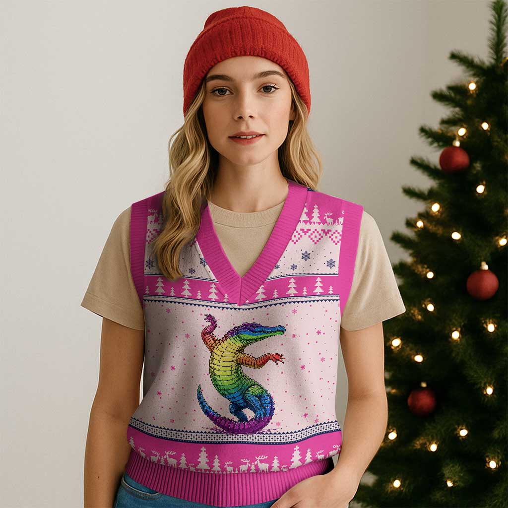 Funny Rainbow Gator LGBTQ Pride Support V-Neck Knit Sweater Vest TS12 Hot Pink Print Your Wear