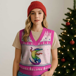 Funny Rainbow Gator LGBTQ Pride Support V-Neck Knit Sweater Vest TS12 Hot Pink Print Your Wear