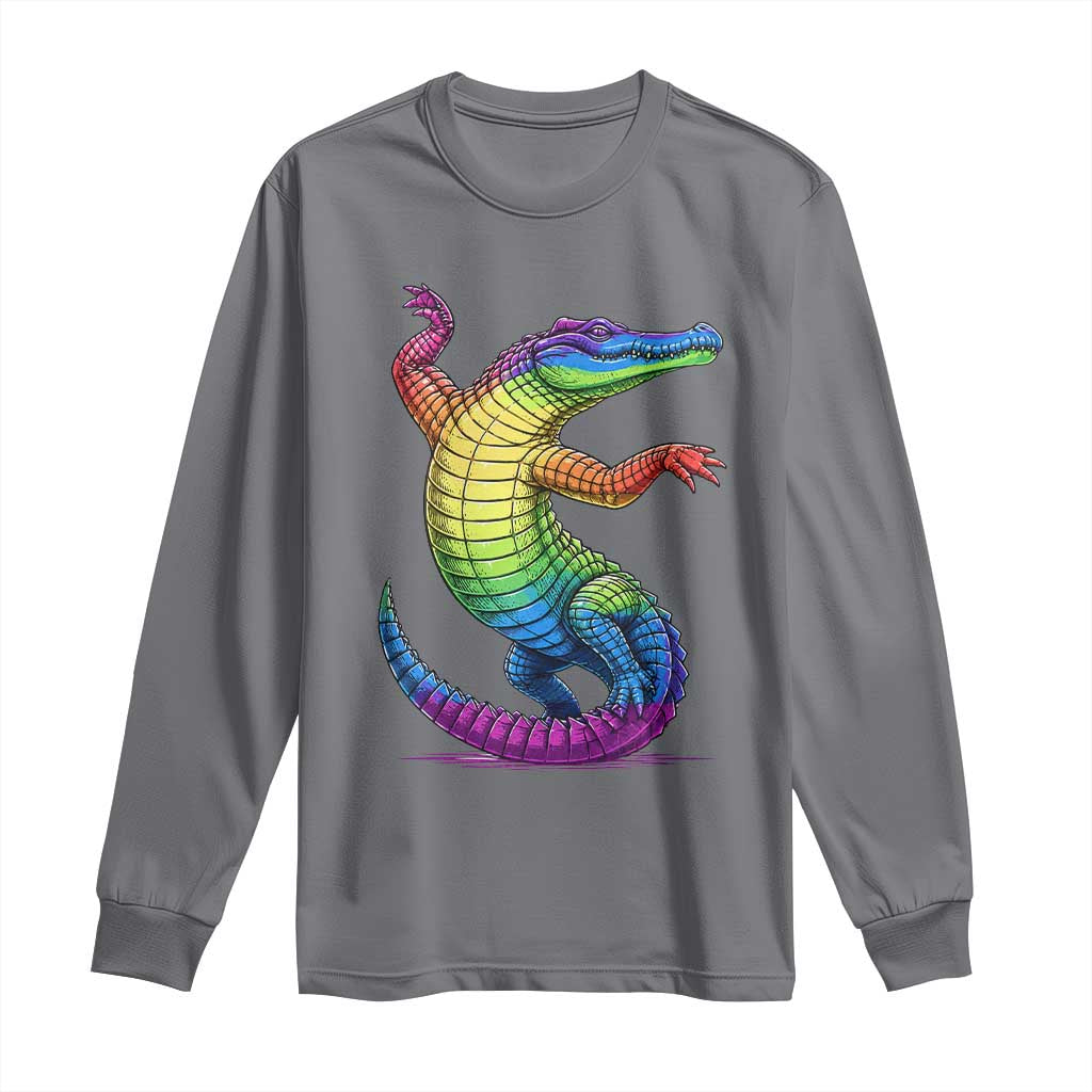 Funny Rainbow Gator LGBTQ Pride Support Long Sleeve Shirt TS12 Charcoal Print Your Wear