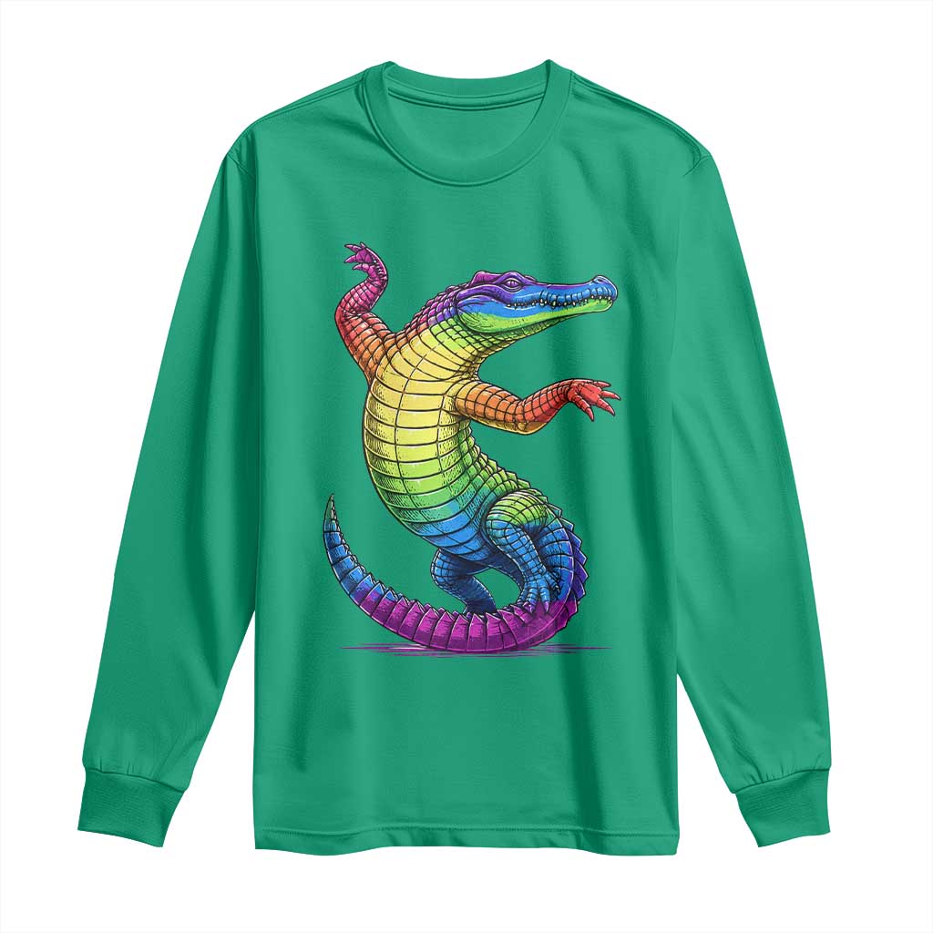 Funny Rainbow Gator LGBTQ Pride Support Long Sleeve Shirt TS12 Irish Green Print Your Wear