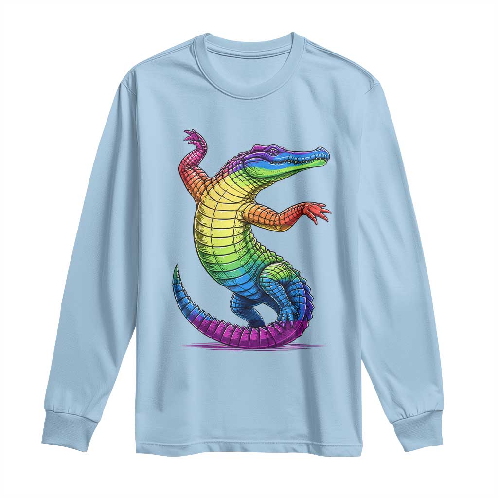 Funny Rainbow Gator LGBTQ Pride Support Long Sleeve Shirt TS12 Light Blue Print Your Wear