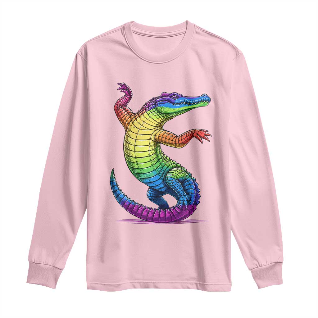 Funny Rainbow Gator LGBTQ Pride Support Long Sleeve Shirt TS12 Light Pink Print Your Wear