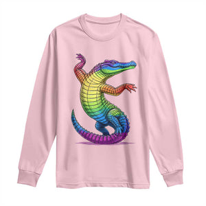 Funny Rainbow Gator LGBTQ Pride Support Long Sleeve Shirt TS12 Light Pink Print Your Wear