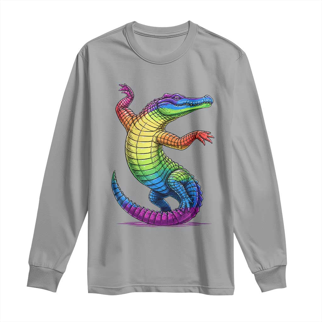 Funny Rainbow Gator LGBTQ Pride Support Long Sleeve Shirt TS12 Sport Gray Print Your Wear
