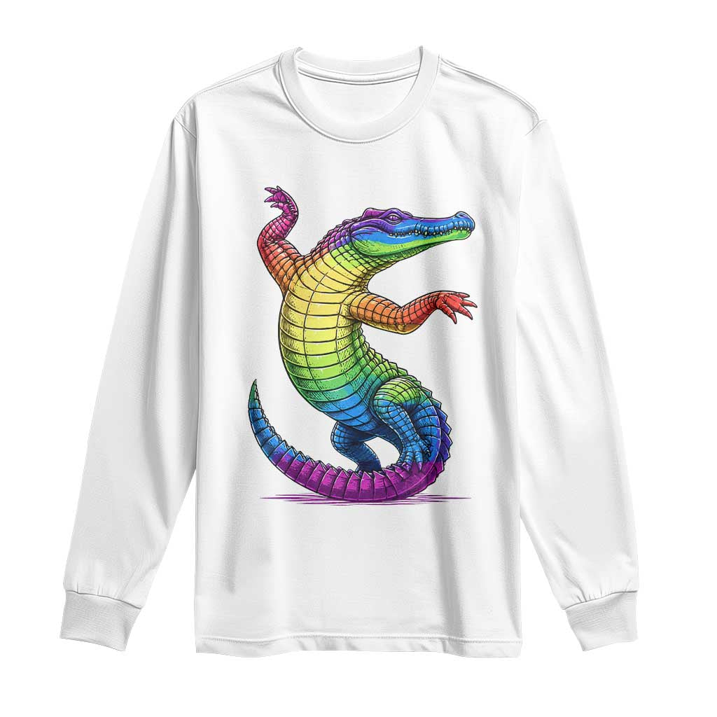 Funny Rainbow Gator LGBTQ Pride Support Long Sleeve Shirt TS12 White Print Your Wear