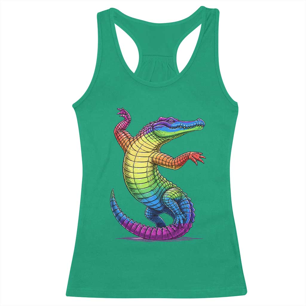 Funny Rainbow Gator LGBTQ Pride Support Racerback Tank Top TS12 Irish Green Print Your Wear