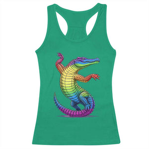 Funny Rainbow Gator LGBTQ Pride Support Racerback Tank Top TS12 Irish Green Print Your Wear