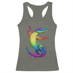 Funny Rainbow Gator LGBTQ Pride Support Racerback Tank Top TS12 Military Green Print Your Wear