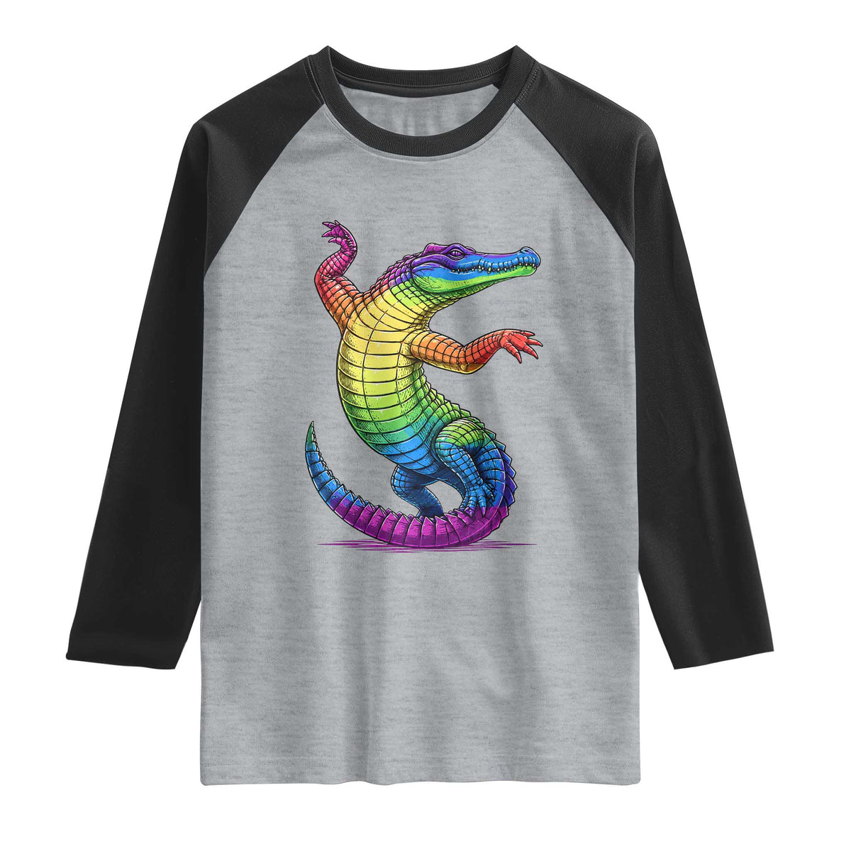 Funny Rainbow Gator LGBTQ Pride Support Raglan Shirt TS12 Heather Gray Black Print Your Wear
