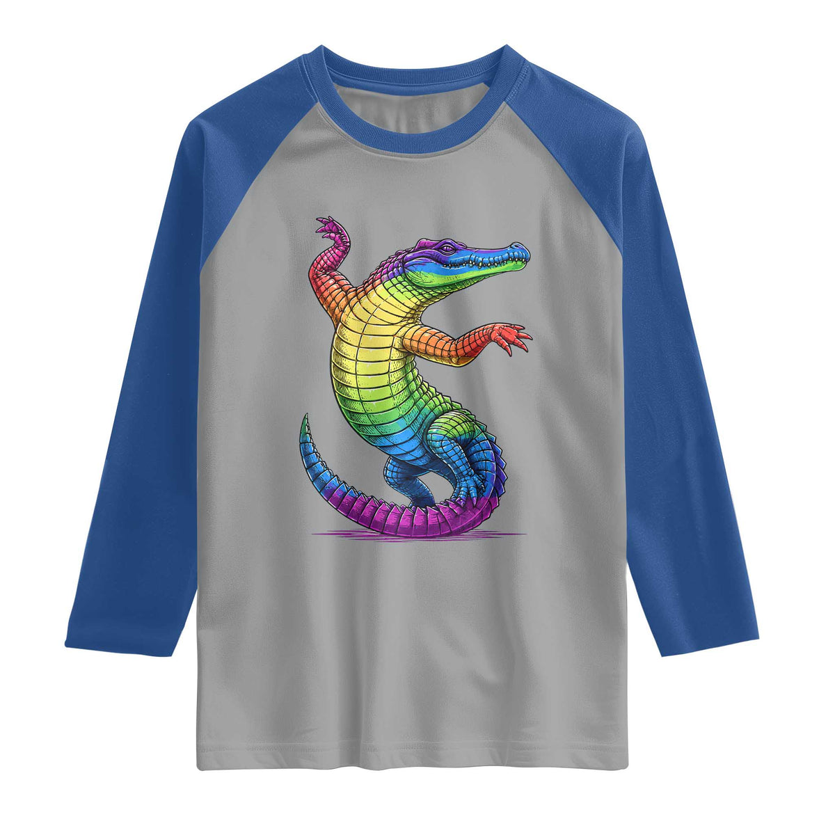 Funny Rainbow Gator LGBTQ Pride Support Raglan Shirt TS12 Sport Gray Royal Print Your Wear