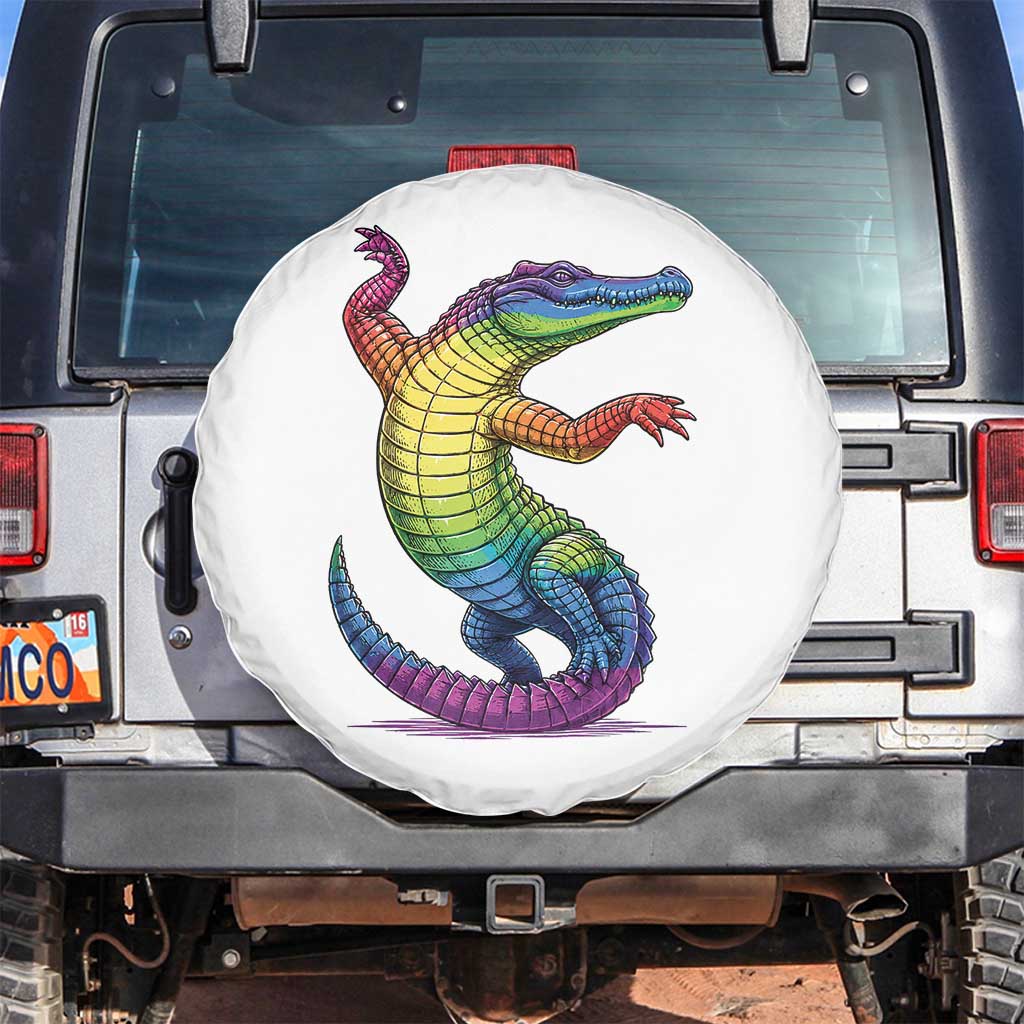 Funny Rainbow Gator LGBTQ Pride Support Spare Tire Cover TS12 No hole White Print Your Wear