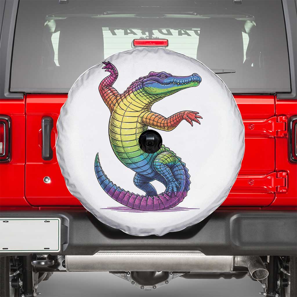 Funny Rainbow Gator LGBTQ Pride Support Spare Tire Cover TS12 White Print Your Wear