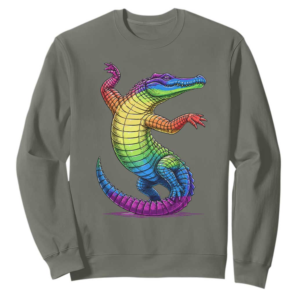 Funny Rainbow Gator LGBTQ Pride Support Sweatshirt TS12 Military Green Print Your Wear