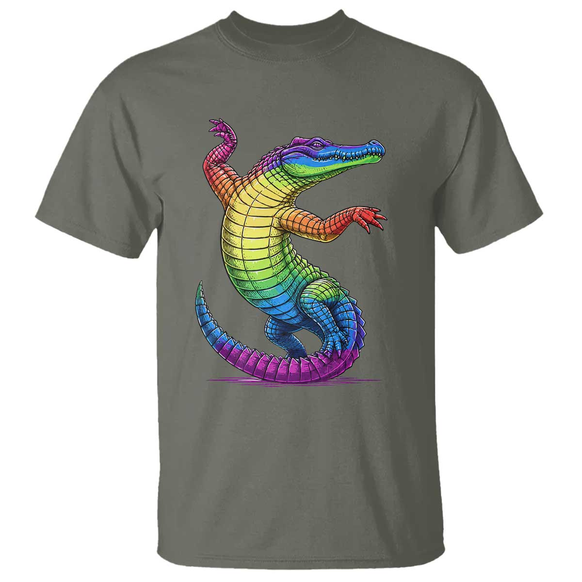 Funny Rainbow Gator LGBTQ Pride Support T Shirt TS12 Military Green Print Your Wear