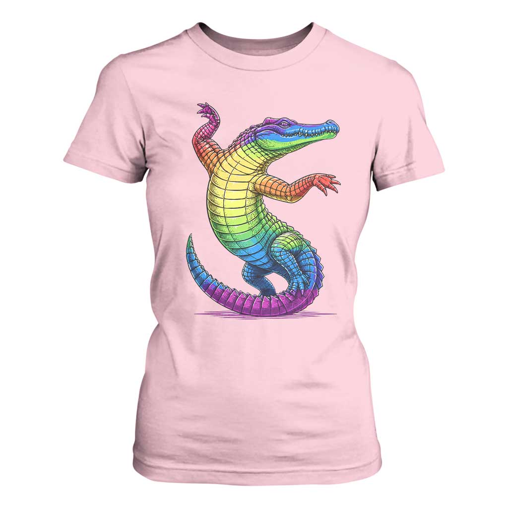 Funny Rainbow Gator LGBTQ Pride Support T Shirt For Women