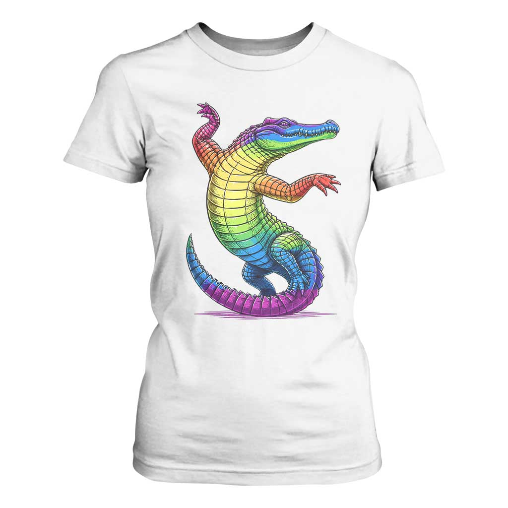 Funny Rainbow Gator LGBTQ Pride Support T Shirt For Women