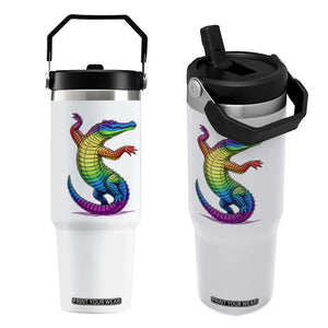 Funny Rainbow Gator LGBTQ Pride Support Flip Straw Tumbler TS12 One Size: 30 oz White Print Your Wear
