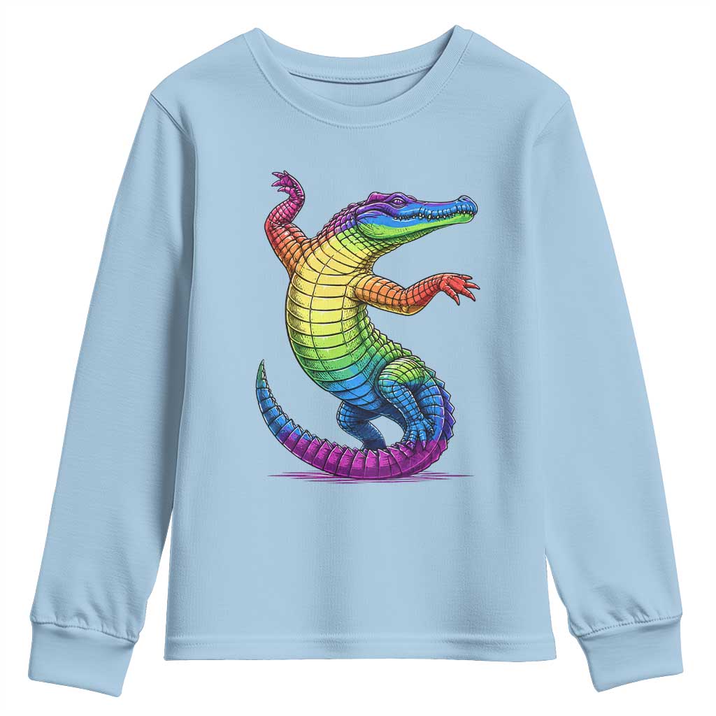 Funny Rainbow Gator LGBTQ Pride Support Youth Sweatshirt TS12 Light Blue Print Your Wear
