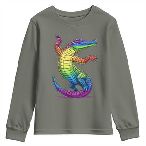 Funny Rainbow Gator LGBTQ Pride Support Youth Sweatshirt TS12 Military Green Print Your Wear