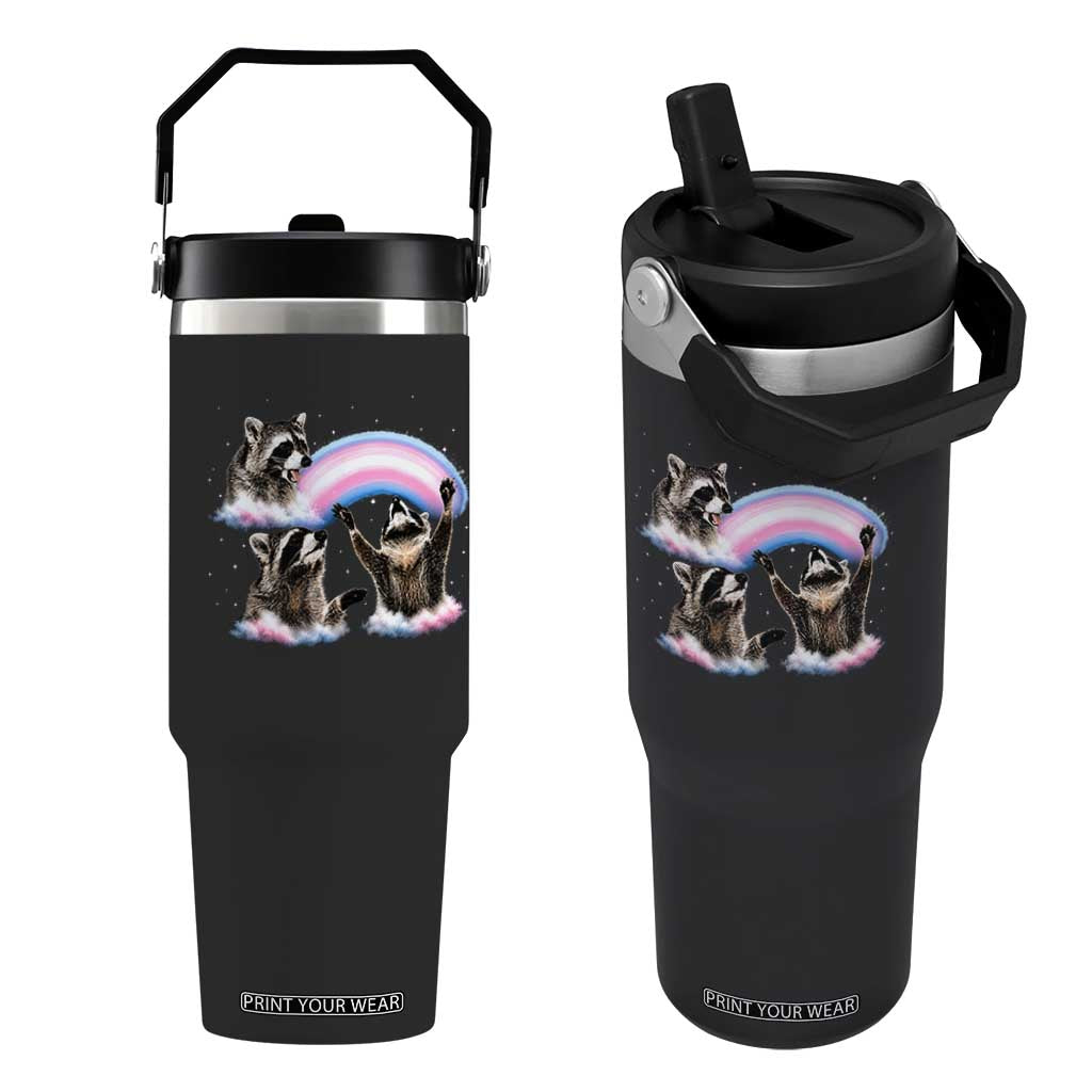 Howling Raccoon LGBTQ Pride Flip Straw Tumbler Rainbow Trash Panda Support