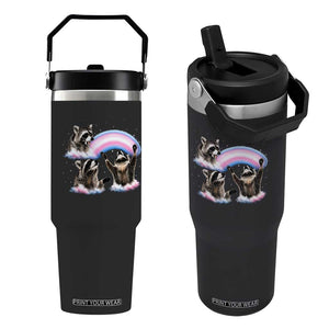 Howling Raccoon LGBTQ Pride Flip Straw Tumbler Rainbow Trash Panda Support