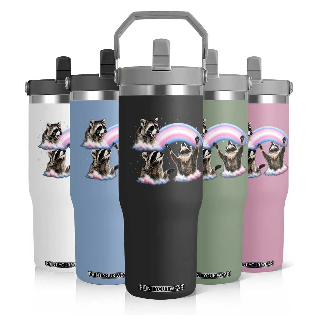 Howling Raccoon LGBTQ Pride Flip Straw Tumbler Rainbow Trash Panda Support