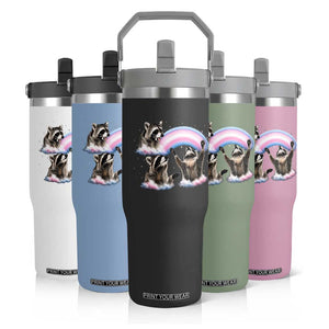 Howling Raccoon LGBTQ Pride Flip Straw Tumbler Rainbow Trash Panda Support