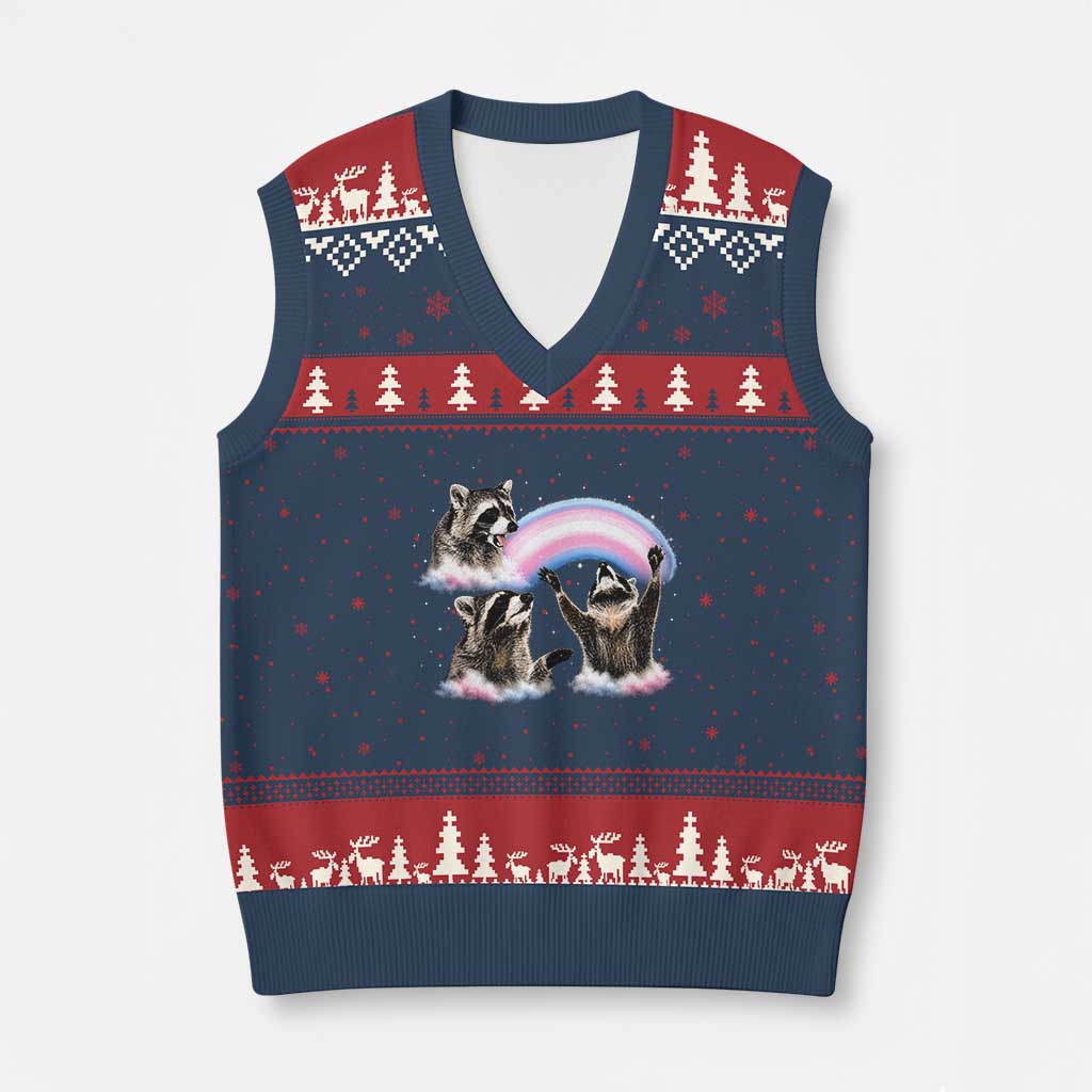 Howling Raccoon LGBTQ Pride V-Neck Knit Sweater Vest Rainbow Trash Panda Support TS12 Navy Red Print Your Wear