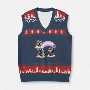 Howling Raccoon LGBTQ Pride V-Neck Knit Sweater Vest Rainbow Trash Panda Support TS12 Navy Red Print Your Wear