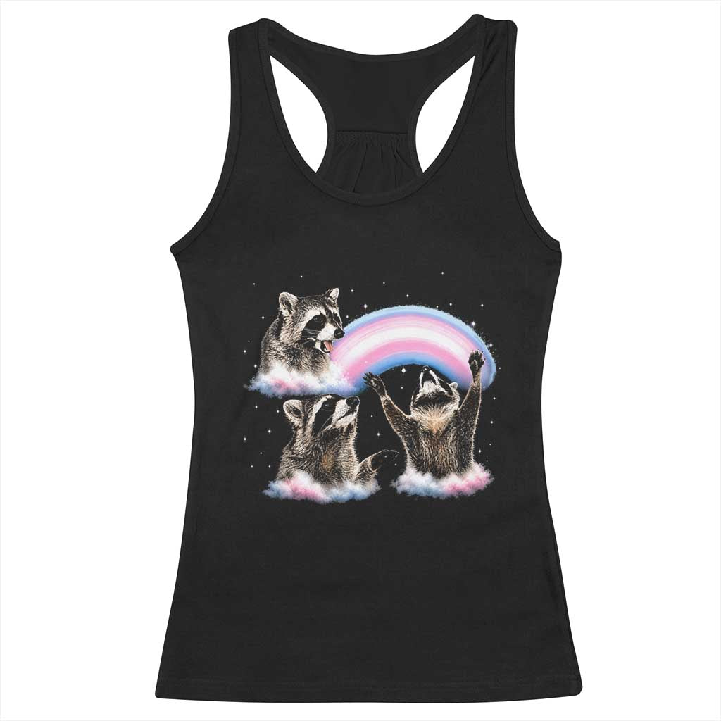 Howling Raccoon LGBTQ Pride Racerback Tank Top Rainbow Trash Panda Support