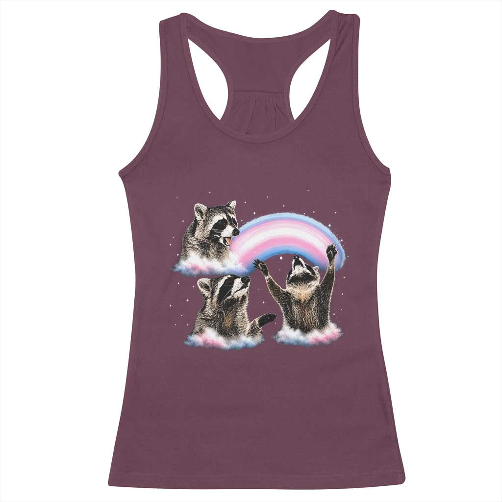 Howling Raccoon LGBTQ Pride Racerback Tank Top Rainbow Trash Panda Support