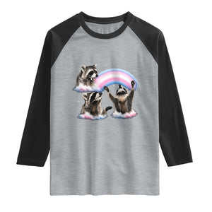 Howling Raccoon LGBTQ Pride Raglan Shirt Rainbow Trash Panda Support TS12 Heather Gray Black Print Your Wear