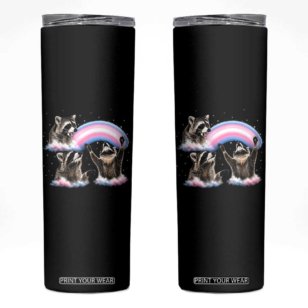 Howling Raccoon LGBTQ Pride Skinny Tumbler Rainbow Trash Panda Support TS12 Black Print Your Wear