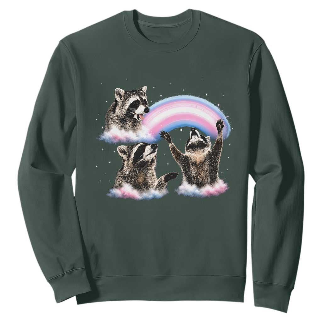 Howling Raccoon LGBTQ Pride Sweatshirt Rainbow Trash Panda Support TS12 Dark Forest Green Print Your Wear