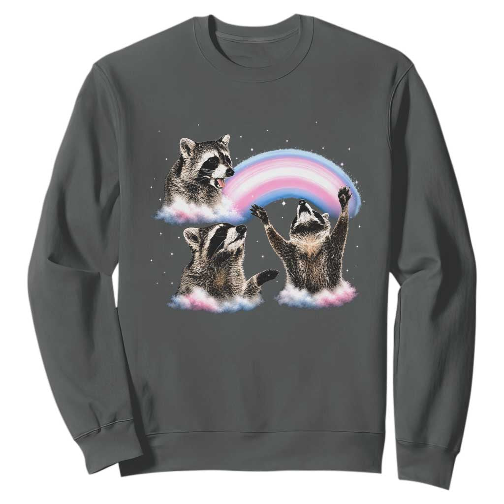 Howling Raccoon LGBTQ Pride Sweatshirt Rainbow Trash Panda Support TS12 Dark Heather Print Your Wear