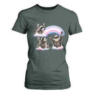 Howling Raccoon LGBTQ Pride T Shirt For Women Rainbow Trash Panda Support TS12 Dark Forest Green Print Your Wear