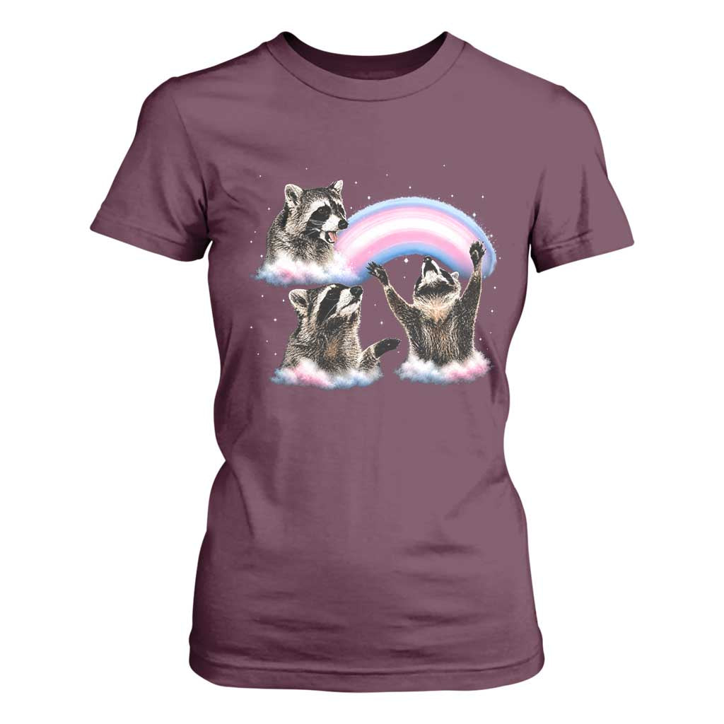 Howling Raccoon LGBTQ Pride T Shirt For Women Rainbow Trash Panda Support TS12 Maroon Print Your Wear