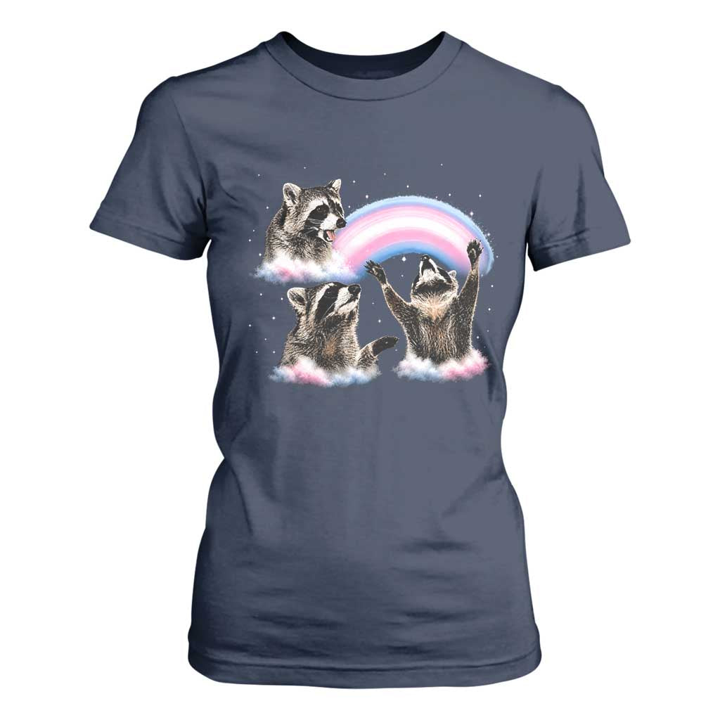 Howling Raccoon LGBTQ Pride T Shirt For Women Rainbow Trash Panda Support TS12 Navy Print Your Wear